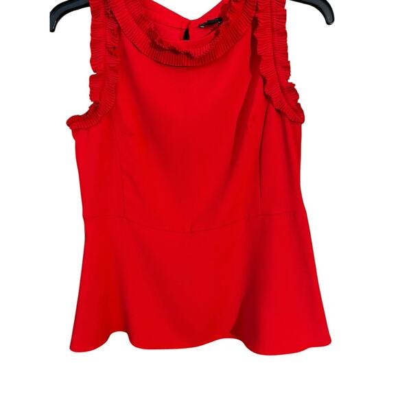 Ann Taylor Women's Sleeveless Red Peplum Ruffled Neckline Ruffled Armhole Top 10 - Picture 3 of 8